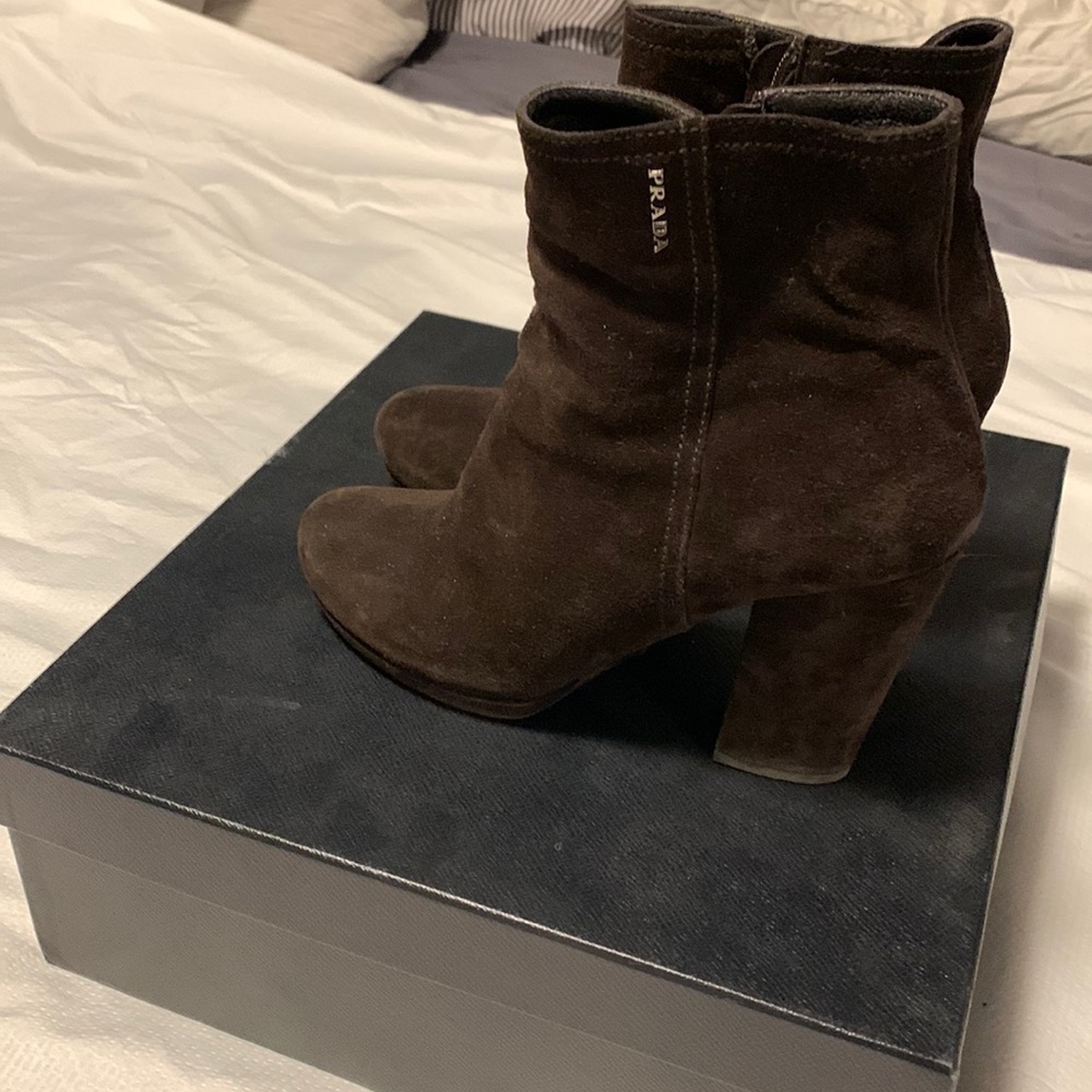 Prada suede boots in dark brown
